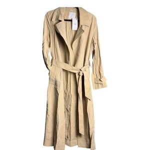 Mango Trench Coat Women's Small Beige Long Belted Collared Jacket